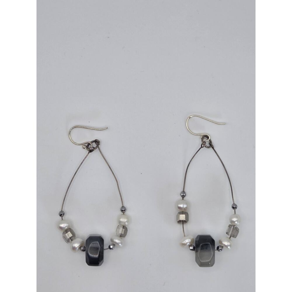 Dangle Earrings‎ With Silver Wire, Pearls And Stones